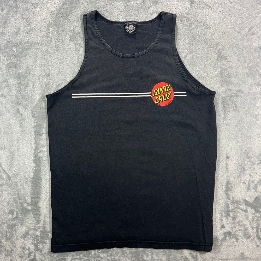 Santa Cruz Classic Dot Graphic Tank Top Mens Large Black Skateboarding Tank Surf
